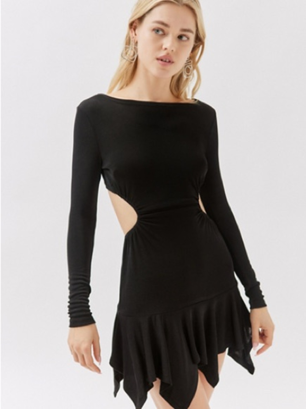 Motel Rocks Black Long-Sleeve Cutout Ruffle Hem Dress